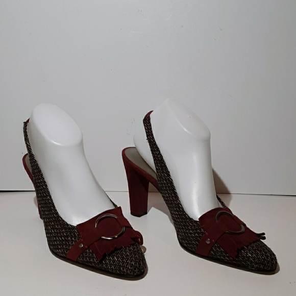 Anne Klein tweed sling back wine heels - Picture 1 of 7